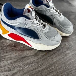 Puma Kids' Gray and Navy Sneakers with Red Accents